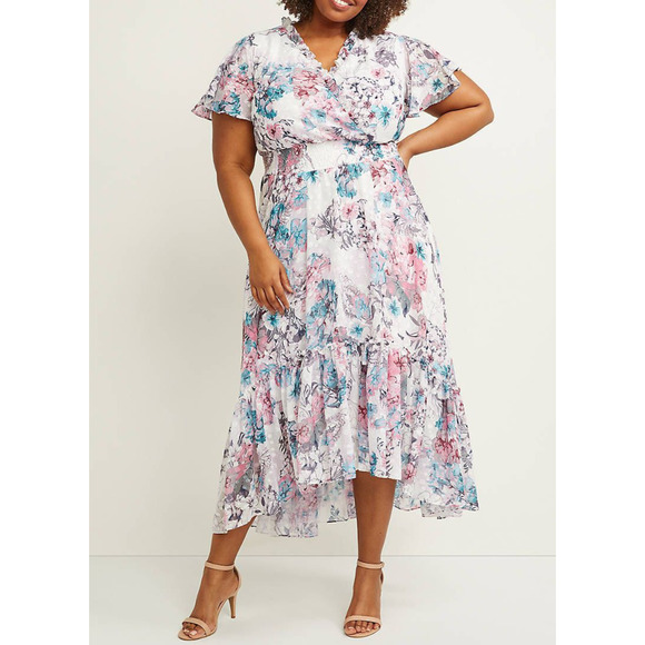 Lane Bryant Dresses & Skirts - Lane Bryant Floral Ruffle Smocked Dress Plus Size 26/28 Wedding Bridal Shower